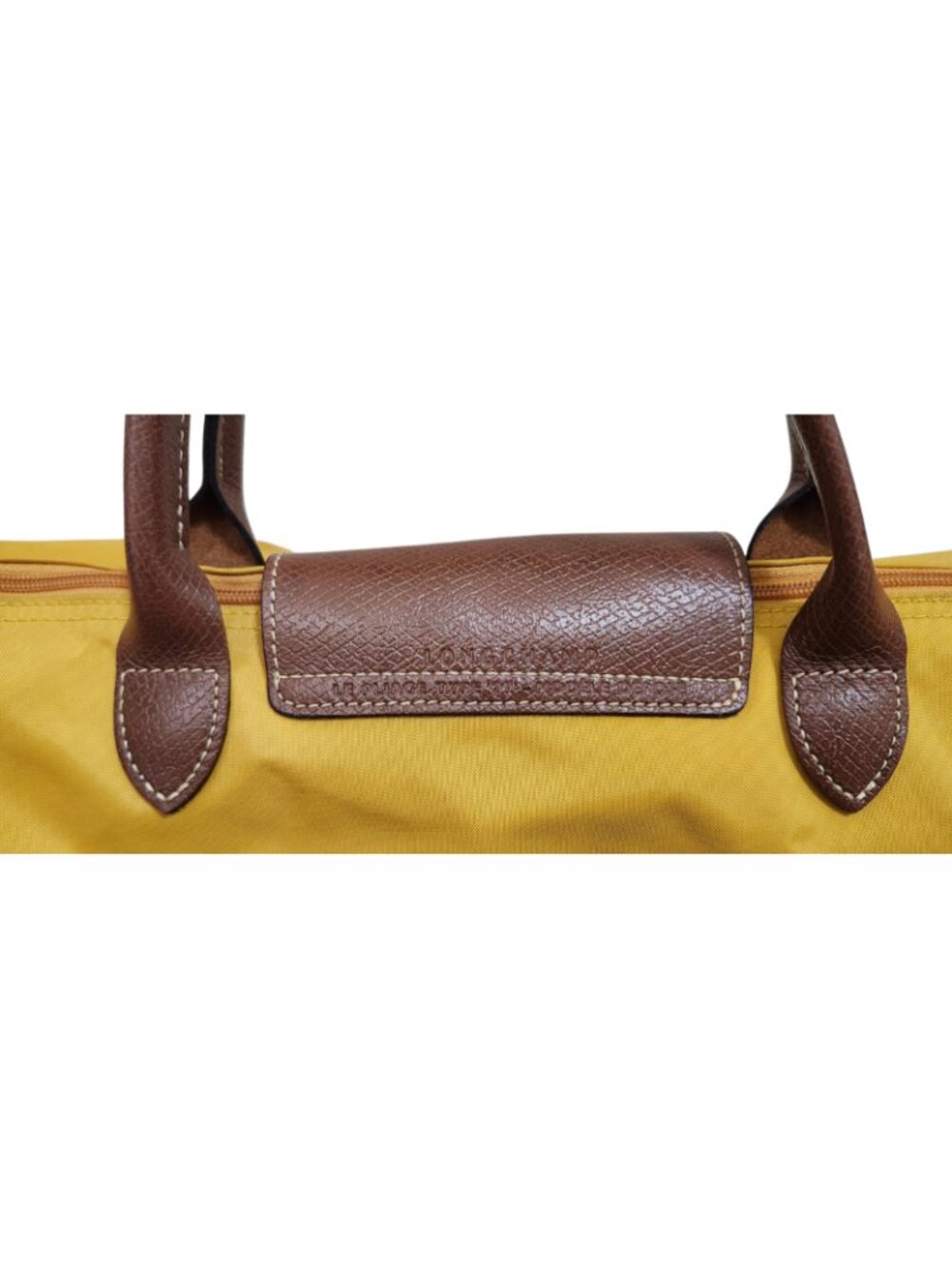 Longchamp Le Pliage Medium Tote Yellow Nylon Leather Handle Foldable Bag Authent - Picture 5 of 14